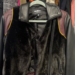 William Rast Black and Burgundy Bomber Jacket